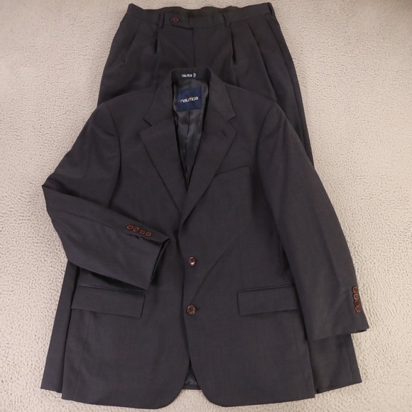 Nautica Suit M Blue Heather 100% Wool Worsted Twill Jacket Pants 40R 34x30 - Picture 1 of 16